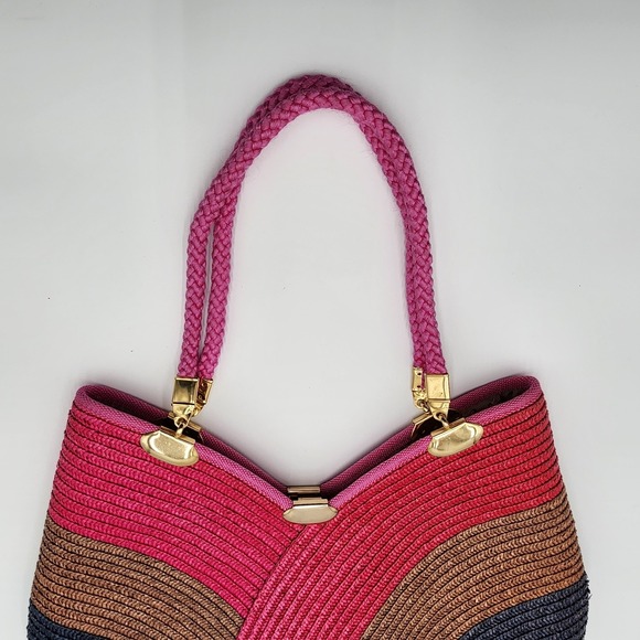 Vintage Pier Giorgio Woven Shoulder Bag Bright Multicolor Italian Straw Elegant - Picture 5 of 8
